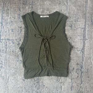 Olive Green Lace-Up Tank Top